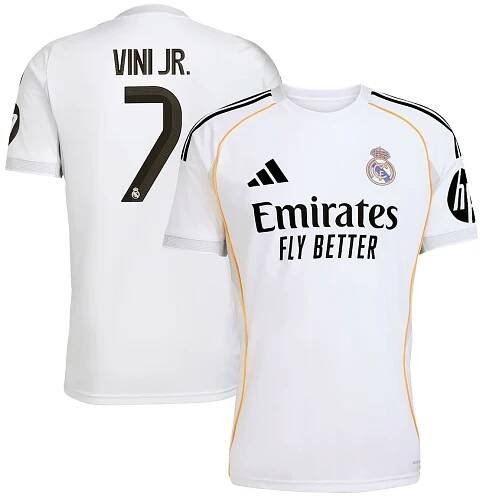 Real Madrid adidas Home Shirt 2025-26 with Vini Jr. 7 printing