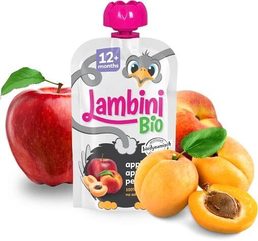 Lambini Bio Demeter kapsička jablko, meruňka a broskev 100 g