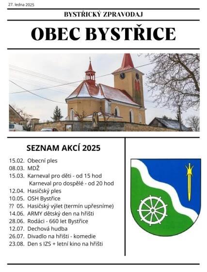 Plán akcí 2025 - Obec Bystřice
