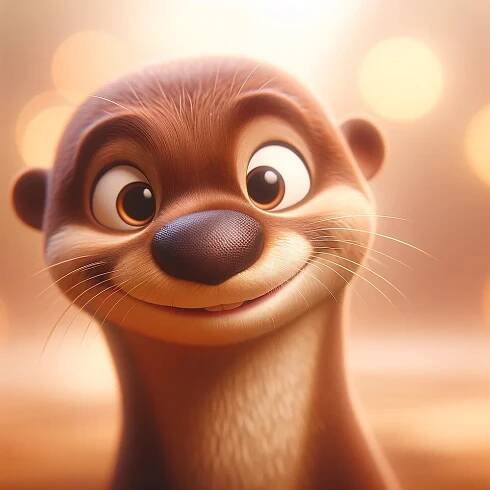 DALL·E 2024-02-02 20.51.39 - A Pixar-style image of a brown smiling otter, with playful, friendly features. The otter is in the foreground with a soft bokeh background, creating a