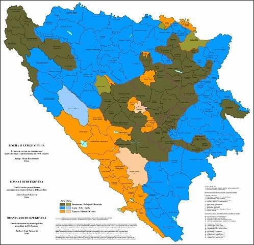 Jazyková struktura Bosny a Hercegoviny podle obcí v roce 2013