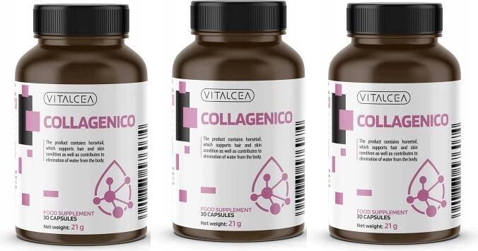 3x Collagenico : Vitamin C Selen Biotin Přeslička Rybí kolagen 30caps.