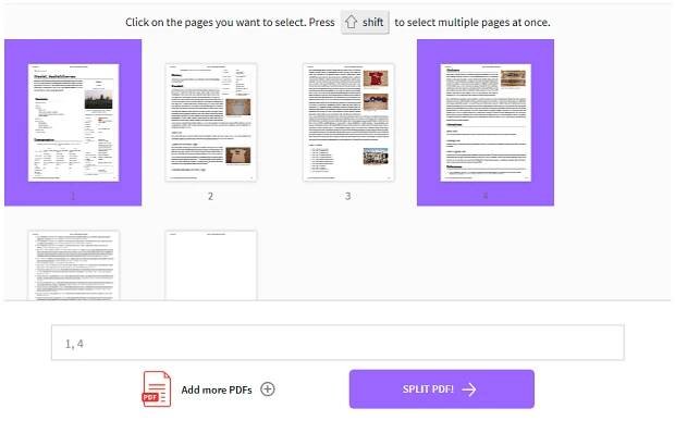 Smallpdf online PDF splitter option