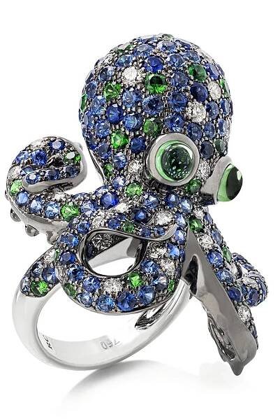 octopus-ring-with-blue-sapphires-green-tourmaline-green-garnet-and-colourless-diamonds-in-18kt-white-gold-1jpg - Roberto Coin