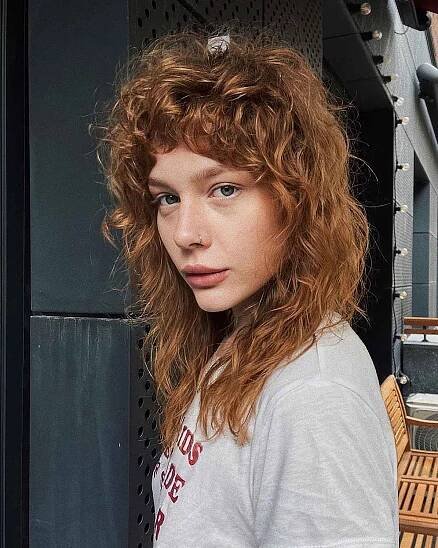 Curly Wolf Cut with Micro Bangs