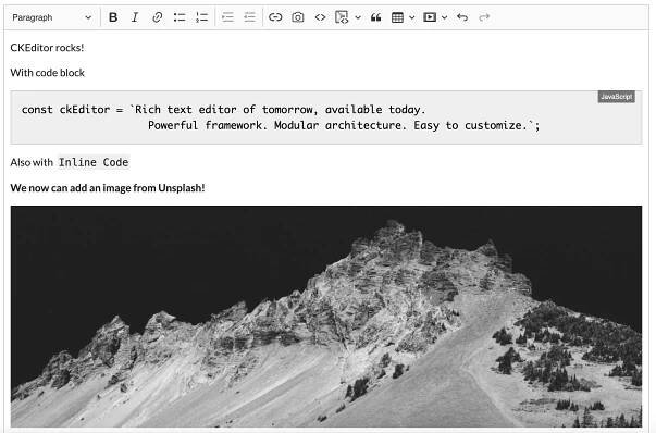 CKEditor 5 classic editor build screenshot - add inline code