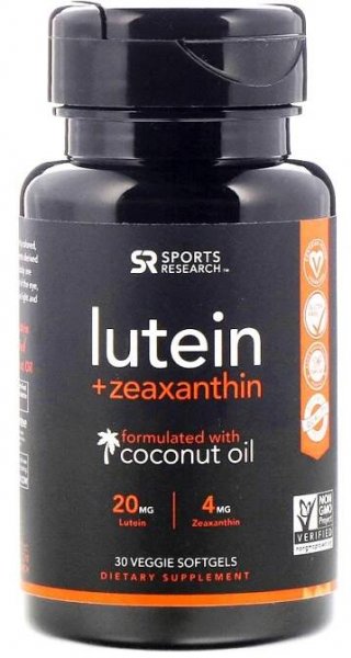 Lutein + Zeaxanthin 20 mg + 4 mg 30 / 120 tobolek s kokosovým olejem Sports Research