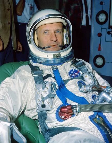 S65-14550 (26 Feb. 1965) --- Astronaut Thomas P. Stafford, the pilot of the Gemini-Titan 3 backup crew, is shown during suiting operations at Pad 16 at Cape Kennedy, Florida.