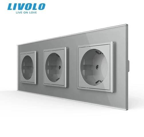 Livolo Nová štandardná EU zásuvka, zásuvkový panel, trojstenná elektrická zásuvka bez zástrčky, tvrdené sklo C7C3EU-11/2