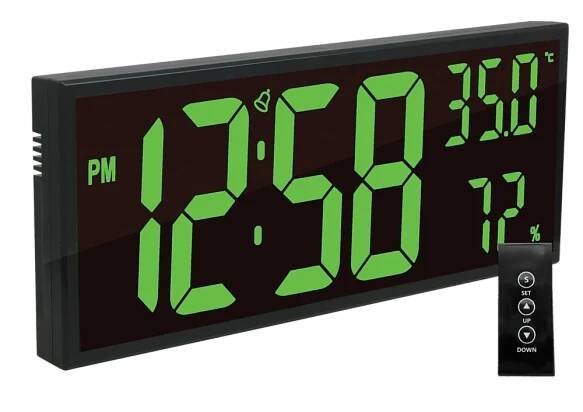 JVD Digitální černé nástěnné hodiny s LED podsvícením zelené číslice JVD DH309.3