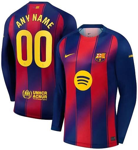  Barcelona Nike 2025/26 Home Replica Long Sleeve Custom Jersey - Navy