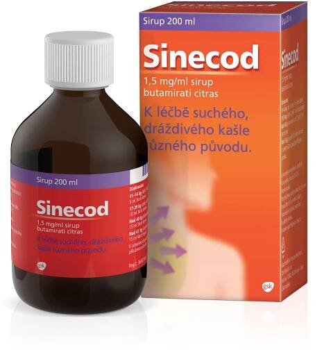 Sinecod 1,5 mg/ml, sirup proti suchému kašli 200 ml