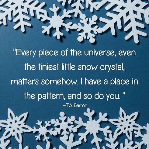“Every piece of the universe, even the tiniest little snow crystal, matters somehow. I have a place in the pattern, and so do you. ”