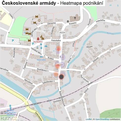 Mapa Československé armády - Firmy v ulici.