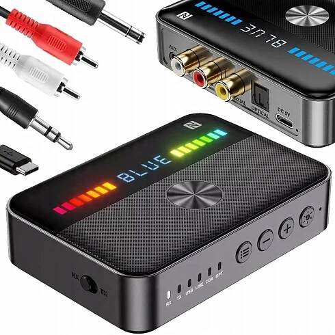 BLUETOOTH VYSÍLAČ / PŘIJÍMAČ 5.3 APTX AUDIO TRANSMITTER ADAPTÉR UX RCA NFC