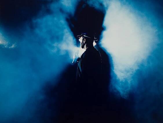 Foggy Lucio Dalla on stage shot by Luigi Ghirri