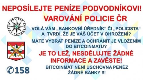 Policie ČR varuje – pozor na podvodná telefonická volání ohledně financí
