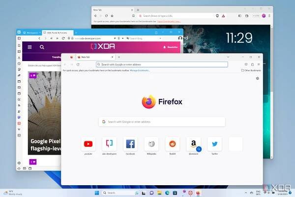 Screenshot of Windows 11 running Firefox, Vivaldi, and Brave browsers