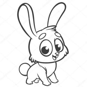 Barevné stránky. Zvířata. Kreslený malý roztomilý králíček stojí a usměje se. Obrysy kresby. Vektorové ilustrace z králíka — Ilustrace