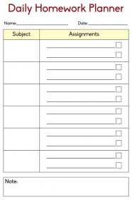High School Daily Homework Assignment Sheets