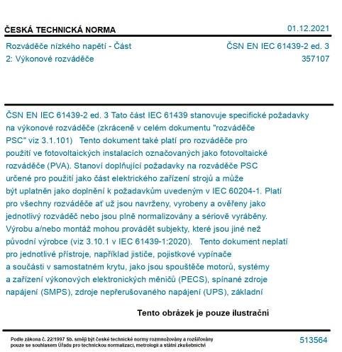 ČSN EN IEC 61439-2 ed. 3 - Rozváděče nízkého napětí - Část 2: Výkonové rozváděče