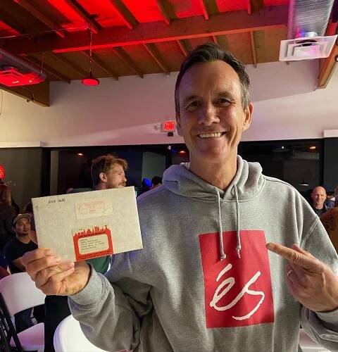 Don Brown with an unopened copy of 411 Issue 1 sent to him at Etnies back in 1993.
