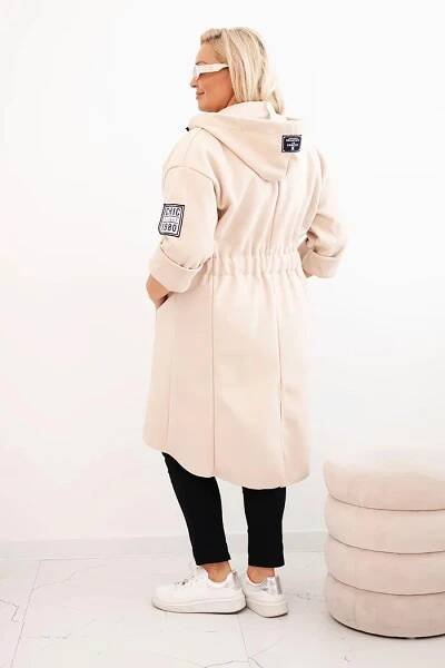 Elegantní oversize kabát na zip s kapucí model 8582 béžový