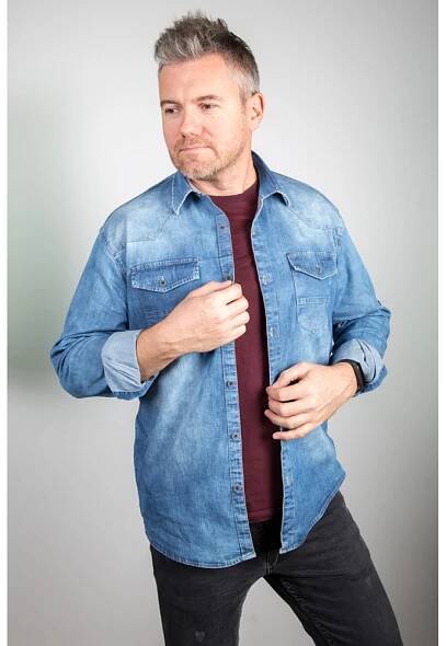 LAID BACK košile pánská 3689 jeans riflová