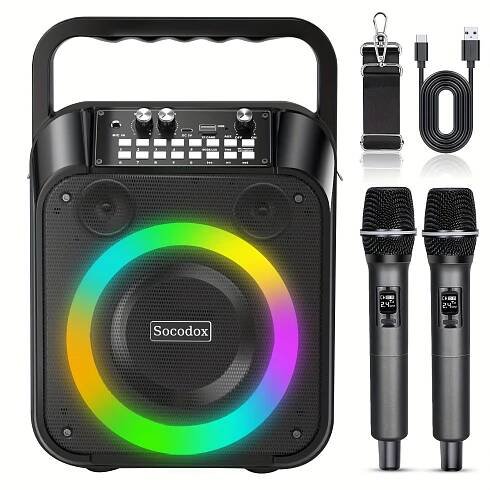 Karaoke Machine, Portable Wireless 5.3 Speaker With 2 Wireless Microphones For Adults, PA System With Dual Silicone Diaphragm & Echo Adjustment, *