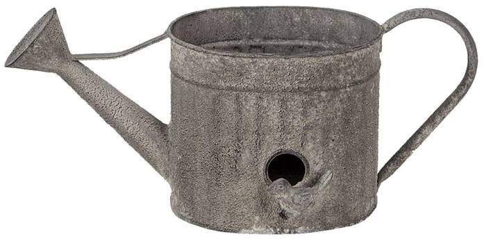 Dekorační plechová konev ve tvaru budky s ptáčkem – 39x18x16 cm
