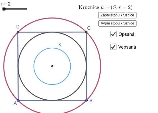 Kružnice čtverci vepsaná a opsaná