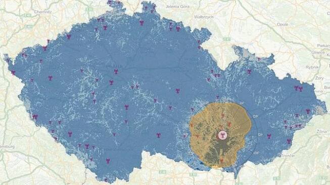Mapa ČTÚ ukazuje pokrytí televizních vysílačů a místa se špatným signálem
