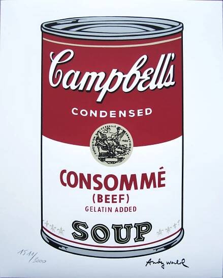 Andy Warhol Campbell's Soup Consommé sign.
