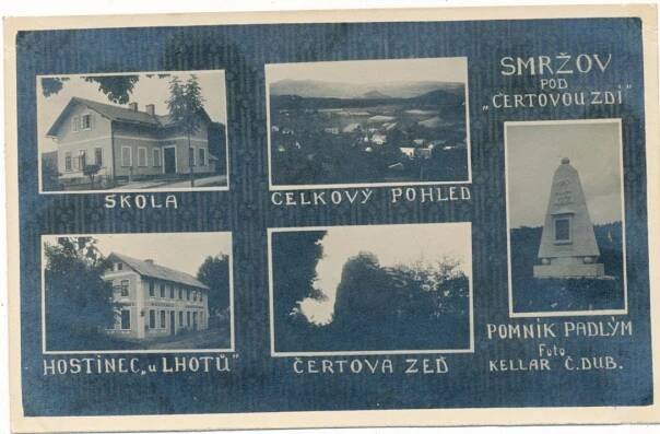Smržov, Český Dub, okr. Liberec, fotokoláž, Čertova zeď, hospoda