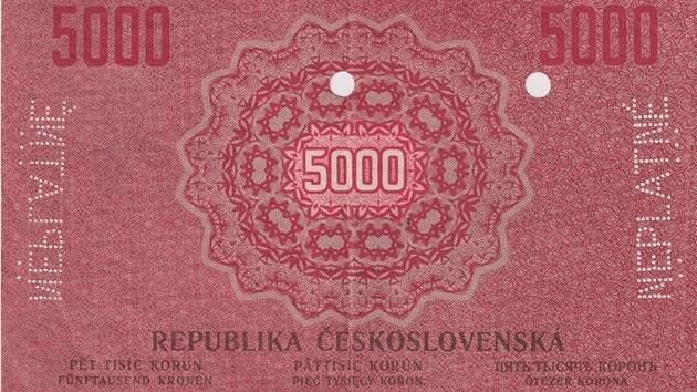 Nejvzácnější československé papírové platidlo, pětitisícová státovka z roku 1919.