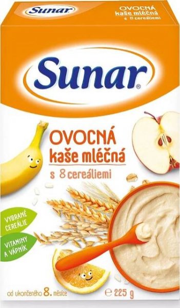 Sunar Ovocná kaše s 8 cereáliemi 225 g mléčná od 108 Kč