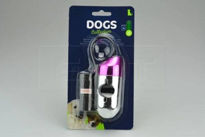 Pouzdro na psí exkrementy + sáčky DOGS - Stříbrno růžové