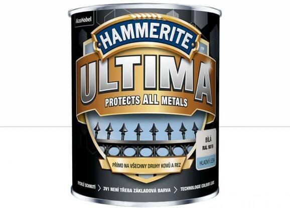 Akzo Nobel Hammerite ULTIMA barva hladká 3v1 přímo na rez a všechny druhy kovů bílá RAL 9016, 0,75L , Stupeň: mat