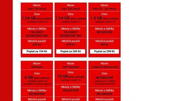 Podpultové retenční tarify Vodafonu