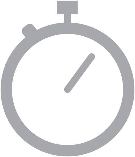 A simple gray stopwatch icon on a black background. The stopwatch has a round shape with a single hand pointing at an angle, and a small button at the top and side, representing the start or stop mechanism.
