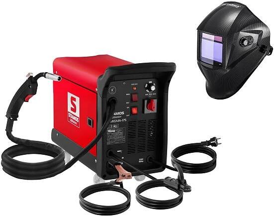 Svařovací set Kombinovaná svářečka - 175 A - 230 V - přenosná + Svářecí helma - Carbonic - PROFESSIONAL SERIES
