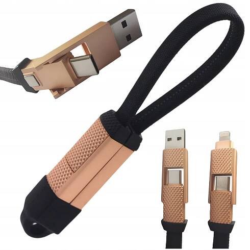 Magnetický kabel 4v1 pro nabíjení přívěsek na klíče 60W 15cm USB C USB A Lightning