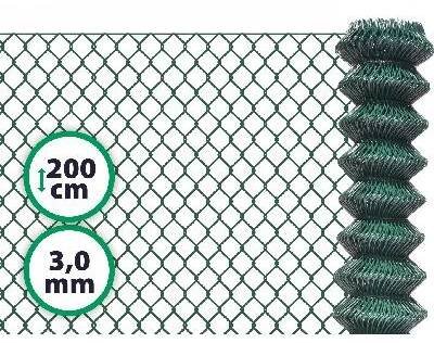 Čtyřhranné plotové poplastované pletivo bez ND – zelené, 200 cm, drát 3,0 mm