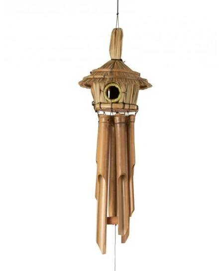 Přírodní bambusová zvonkohra s ptačí budkou Bamboo Chime - 16*16*130cm