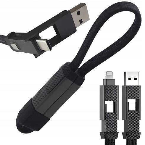 Magnetický kabel 4v1 pro nabíjení přívěsek na klíče 60W 15cm USB C USB A Lightning