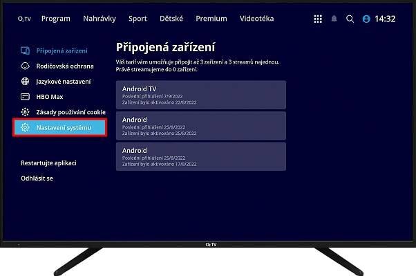 Položka Nastavení systému v sekci profilu