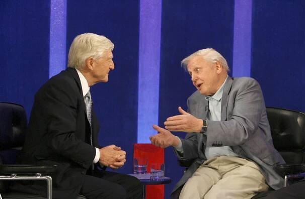 Editorial use only Mandatory Credit: Photo by Ken McKay/Shutterstock (715963bm) Michael Parkinson, David Attenborough 'Parkinson' TV Programme, London, Britain - 15 Dec 2007 Chat show legend Michael Parkinson had to fight back the tears as he interviewed the last ever guests to appear on his long running TV show.The TV favourite had a 