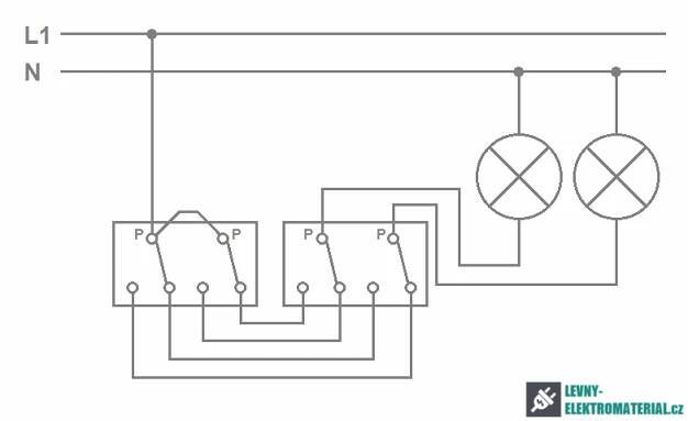 Schéma zapojení střídavého vypínače č.5B (6+6)