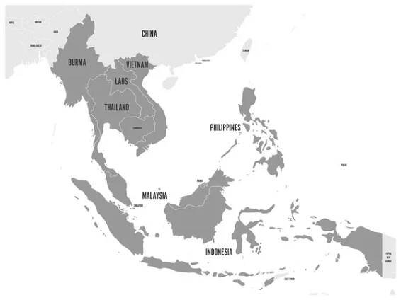 Hospodářské společenství ASEAN, Aec, mapu. Šedý mapu s tmavě šedá zvýrazněné členských zemí jihovýchodní Asie. Vektorové ilustrace — Ilustrace