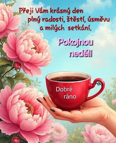 a woman holding a cup of coffee with pink flowers in the background and an advertisement for dobre rano
